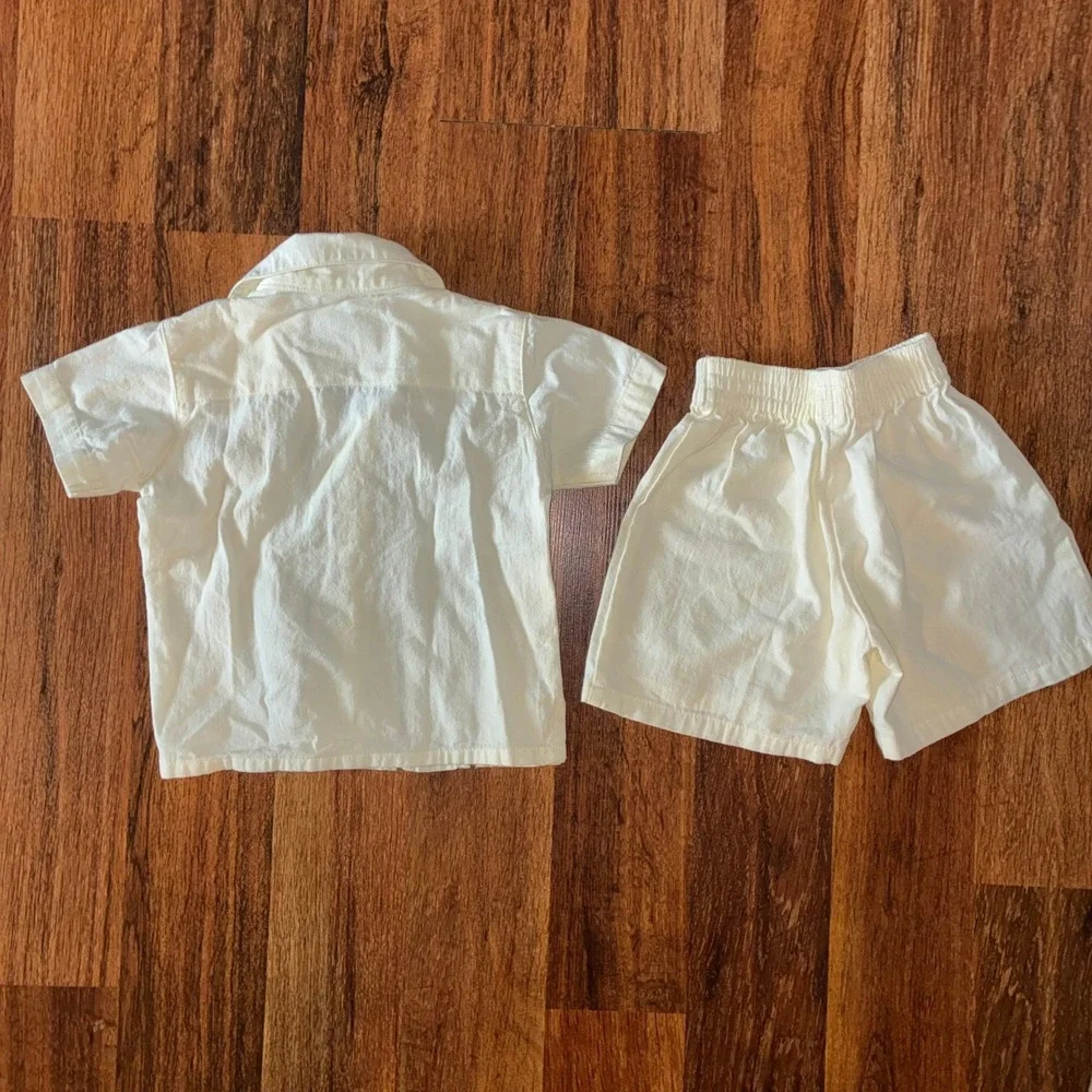 Vintage Juan Jr Boys White Guayabera Shirt and Shorts Set Size 1 Cotton 2pc